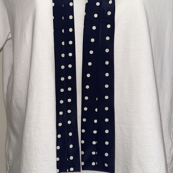 Vintage dark navy blue thin, long polyester scarf with white polka dots - Picture 4 of 5